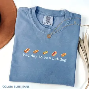 Comfort Colors Hot Dog T-Shirt, Bad Day to Be a Hotdog, Funny Retro Hotdog, Women's 4th of July T-Shirt, Memorial Day Shirt, Labor Day T-Shirt Gift For Women