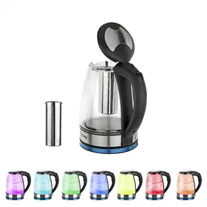 110V 1200W 1.8L Electric Glass Kettle US Plug with LED Lights, 360° Rotation Base, Auto Shut-off, and Filter for Instant Coffee & Tea Seven colors to choose from electrickettle Rapid Boiling