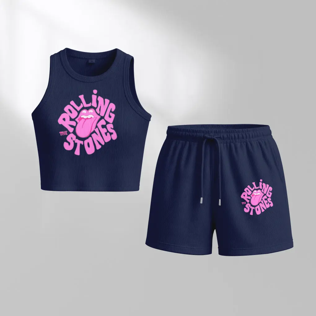 Women's Casual Two-Piece Set — Featuring -Fun Themed Print, This Set Includes A Sleeveless Cropped Tank Top And Matching Shorts. Crafted From A Soft, Stretch Fabric, This Summer Outfit Is An Excellent Choice