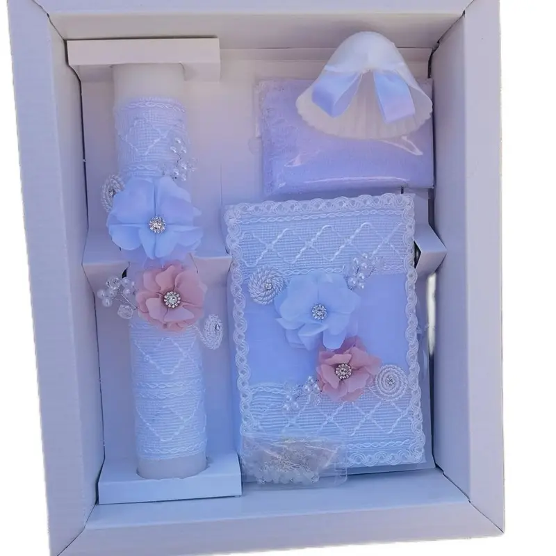 Traditional White Baptism Candle Gift Set - 8in Candle, Rosary, New Testament, Decorative Elements, Themed Box, Religious Party Favors, Boxed for Gifting (Boys & Girls, English & Spanish)