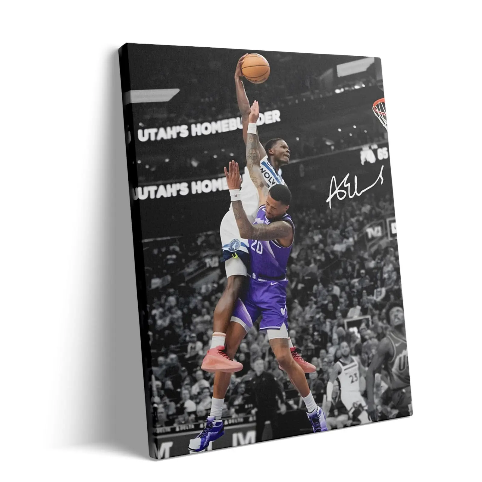 Basketball Canvas Wall Art, Exciting Anthony Edwards Dunk Print Poster for Bedroom Living Room Wall Decor, NBA Star Oil Painting Inspirational Sports Pictures Decoration