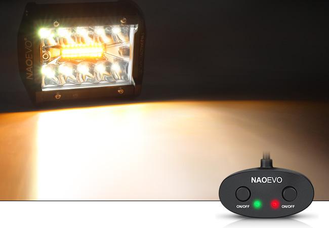 NAOEVO 4 Inch LED Pod Lights, White Amber Offroad Fog/Driving Lights LED Light Bar with 2 Leads Wiring Harness, Spot Flood LED Work Lights for Truck Boat UTV ATV, 2-Pack (White/Amber/White&Amber)