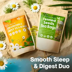 【FreshDrinkUS】 Smooth Sleep & Digest Duo, Chamomile Flower & Fennel Seed Herbal Tea Bags, 100% Natural & Pure Flowers and Seeds, Eco-Conscious & Biodegradable Tea Bags, No Sugar, No Caffeine, No Gluten, Vegan – Herbal Beverage