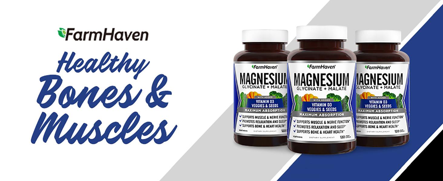 【FarmHaven】Magnesium Glycinate & Malate Complex with Vitamin D3, Supports Bone Health, Nerves, and Muscles, 60-Day Supply Dietary Supplement. Nutrition Healthcare