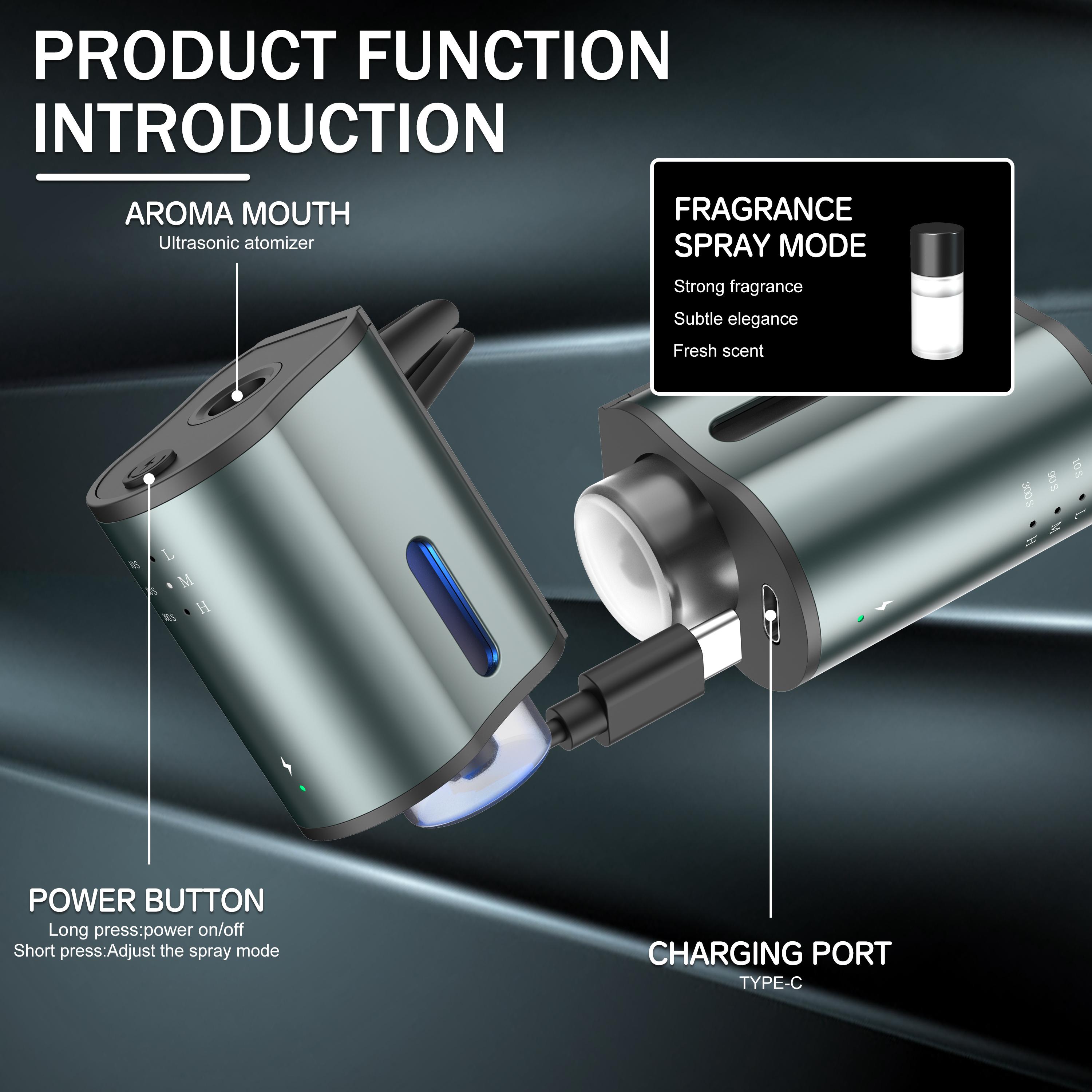 Smart Car Air Freshener: Three-Level Scent Control, Portable Waterless Diffuser, Aromatherapy with 3*10ML Natural Scents