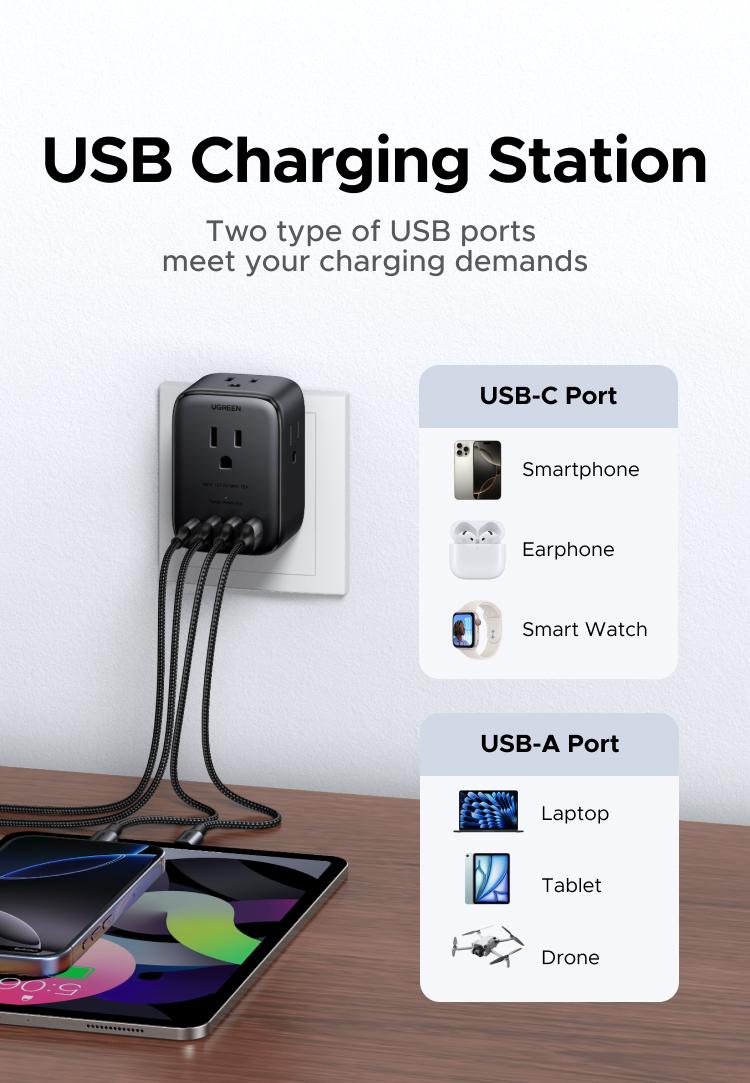 UGREEN USB-C Charging Station with AC Outlet, Nexode 8-in-1 Power Strip for Home and Office, with 4 AC, 1 USB C & 2 USB A for MacBook Pro/Air, iPad, iPhone 17 16，TikTokShopBlackFriday ,TikTokShopHolidayHaul