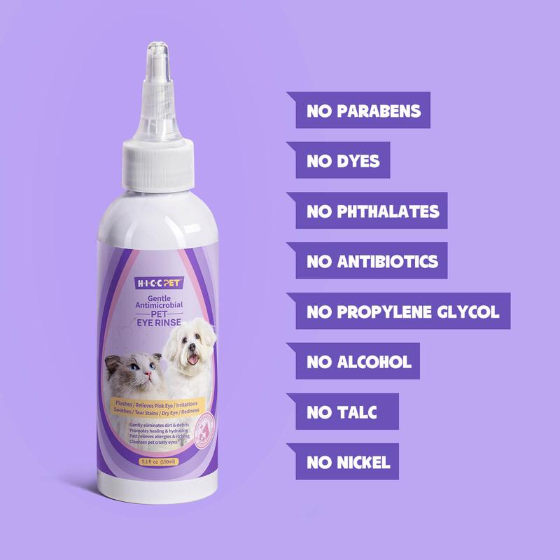 HICC Pet Eye Rinse - Soothes Eye Infections, Dry Eyes & Pink Eye | Vet-Recommended Formula for Dogs & Cats | 5.1 fl oz | Tear Stain Cleaner & Allergy Relief