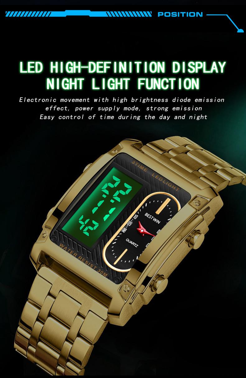 men's square creative dual-movement multifunctional sports watch, featuring a luxurious triple-time design, water resistance, luminous dial, Exuding a minimalist aesthetic, it is elegant, durable, and the perfect choice for everyday wear. digital quart men's square creative dual-movement multifunctional sports watch, featuring a luxurious triple-time design, water resistance, luminous dial, Exuding a minimalist aesthetic, it is elegant, durable, and the perfect choice for everyday wear. digital quart