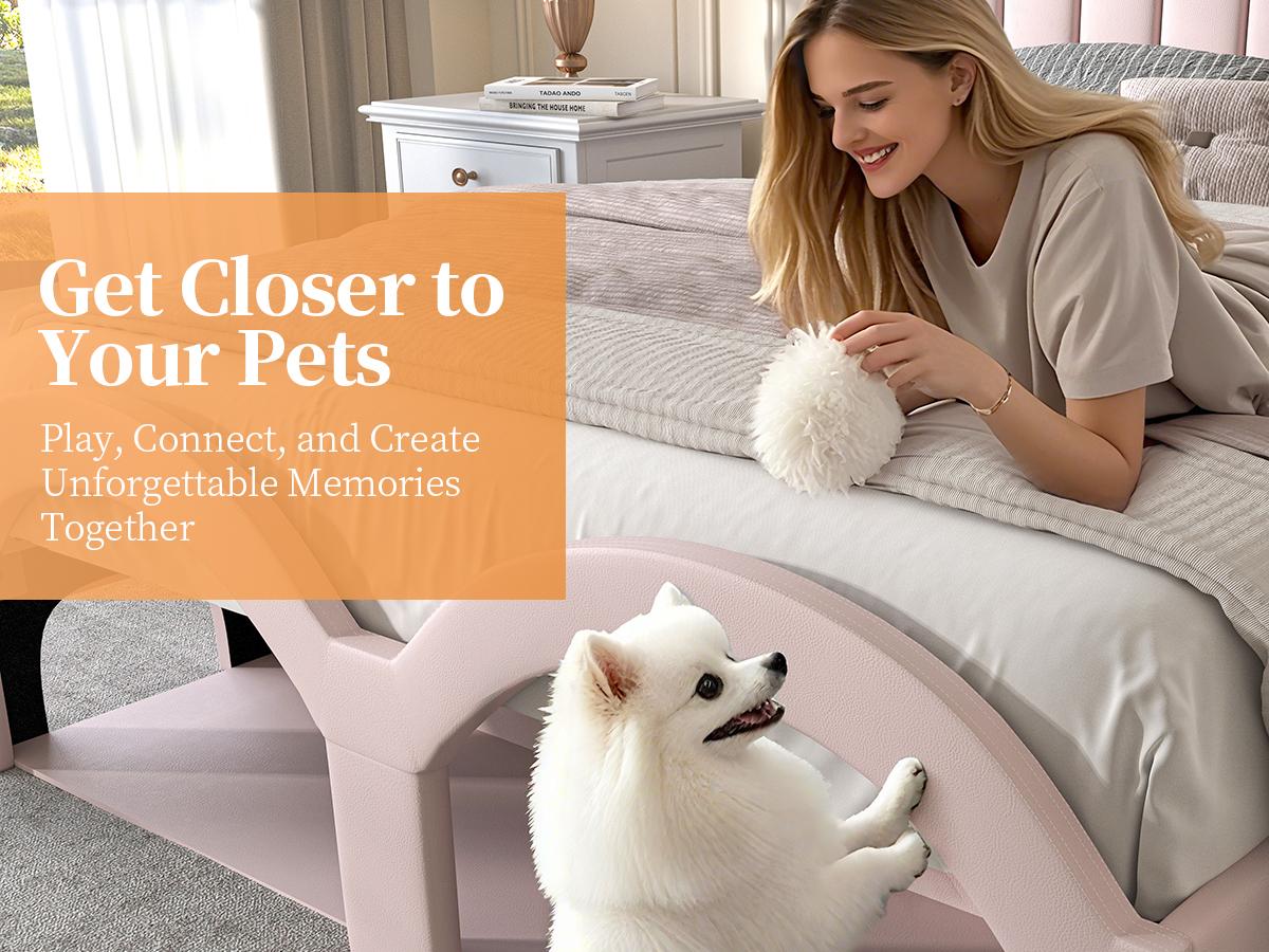 Sibeds Aurora Queen Bed Frame with 2-Tier Storage Headboard, Faux Leather Platform Bed with Galaxy Star Projector, Scratch-Resistant Upholstered Bedframe with Pet Rest Area for Dogs Cats, White / Black / Gray / Pink