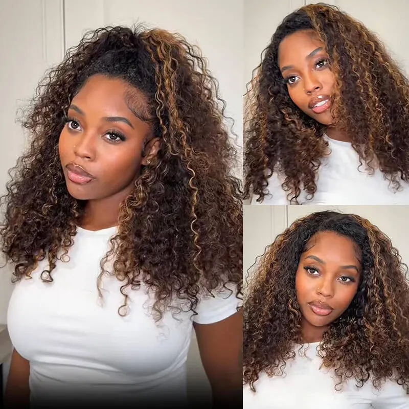 ISEE HAIR Wear Go 1B/30 Highlight Water Wave Half Wig Minimal Leave-Out & Invisible Hairline Glueless Human Hair Wigs Seamless Flip Over Wig Natural Look Beginner Friendly Vacation Hair,summerhairstyles#SummerWins #DealsForYouDays