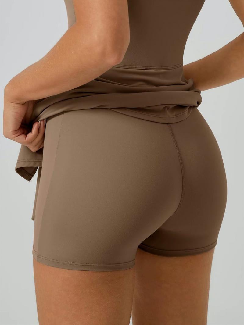 Women's Long Sleeve Solid Color Tennis Dress with Side Slit & Built-in Shorts for Yoga Golf & Athletic Activities Sportswear High Stretch Nylon Womenswear