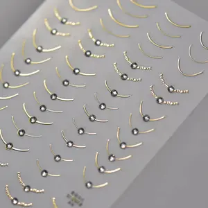 2pcs Set French Tip Nail Stickers Diamond Line 5D Gold Silver French Line Nail Art Stickers Crystal Curve Wave Strips Geometric Lines Slider