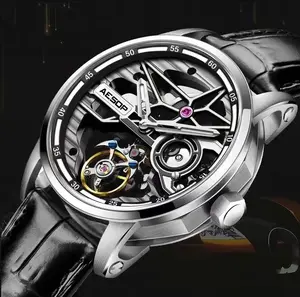 Silver-Black Skeleton Mechanical Watch for Men, Premium Gift for Boyfriend or Boss