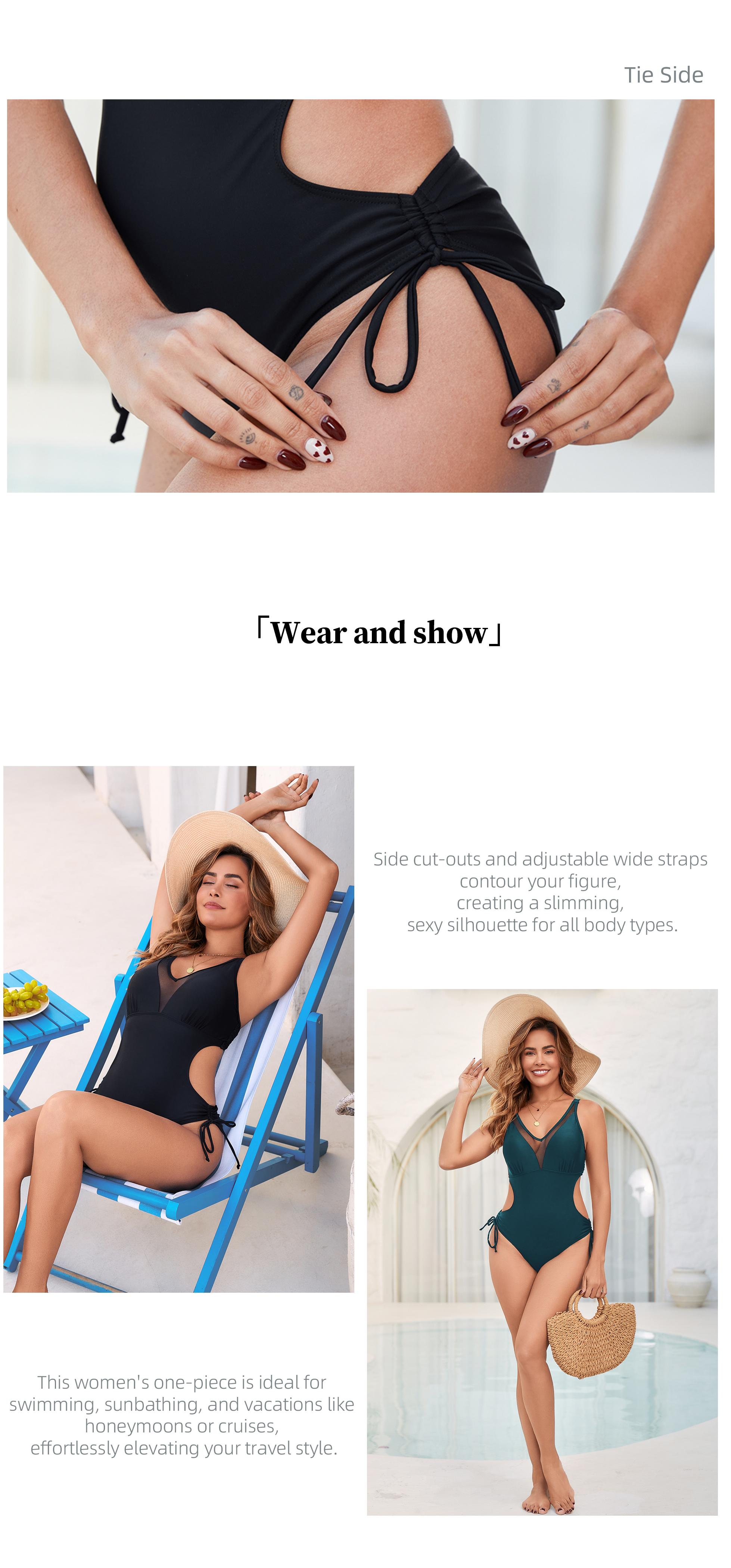 Chicovar Boutiques Women One Piece Swimsuit Tummy Control Bathing Suit with Cut Outs, Sexy Mesh Sheer V Neck, ideal for Sunbathing, Surfing, Swimming, Vacations, Beach Days, Honeymoons and Cruises,Valentine's Day