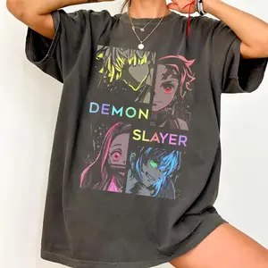 Youth & Adult Demon Slayer T-Shirt – Tanjiro Nezuko Zenitsu Inosuke Anime Graphic Tee, Kimetsu No Yaiba Shirt