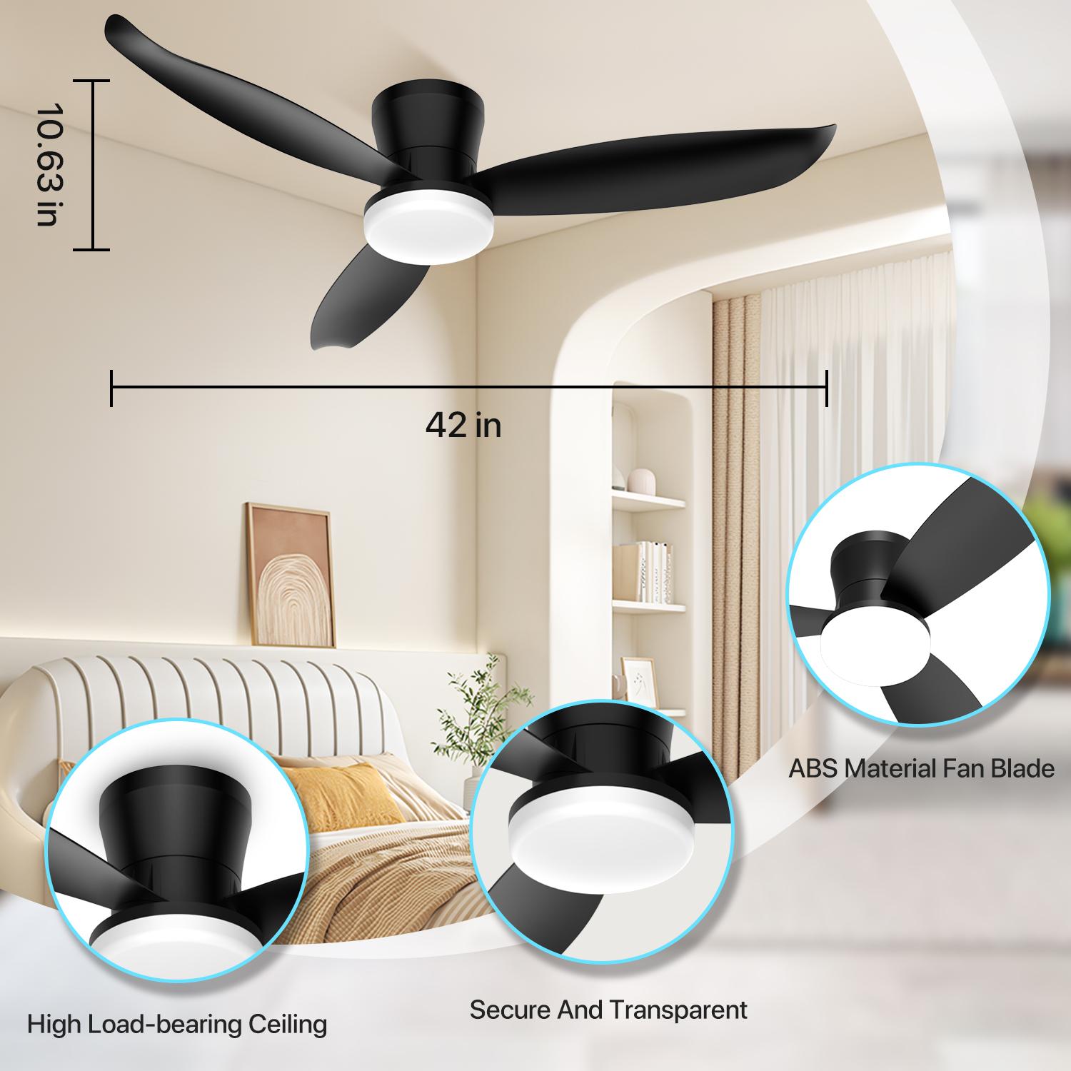 GLITGATE 42 Inch Smart Ceiling Fan with Light and Remote Control - 6 Speeds, Reversible, 1/2/4/8H Timer, 3 Color Temperatures, for Bedroom & Living Room GLITGATE 42 Inch Smart Ceiling Fan with Light and Remote Control - 6 Speeds, Reversible, 1/2/4/8H Timer, 3 Color Temperatures, for Bedroom & Living Room