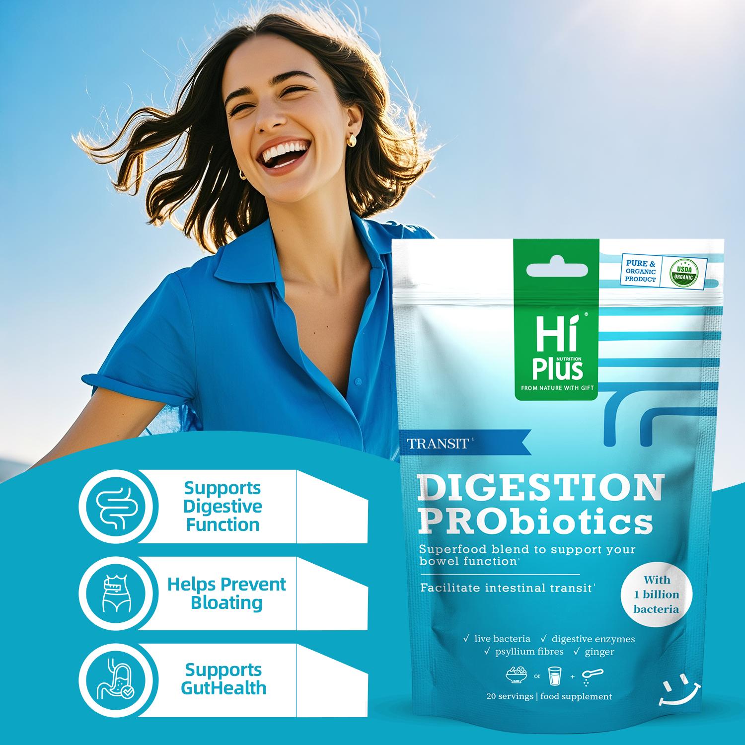 HiPlus Digestion Probiotics with 9 Strains, 10 Plant Digestive Enzymes & Fiber –Weight&Immune Support, Gut Health Boost, Non-GMO, Vegan, Bloating Relief