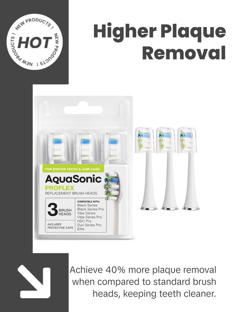 AquaSonic ProFlex Replacement Brush Heads for Electric Toothbrush - Whitening