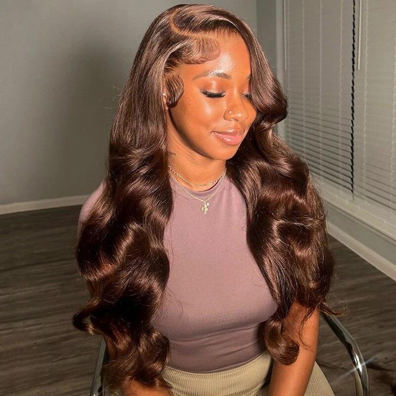 Bling Hair 30 32inch Chocolate Brown Body Wavy 13x4 Transparent Lace Front Human Hair Wigs Pre-plucked 180Density 13x6 Frontal Transparent Lace Wig For Women TikTokShopBlackFriday