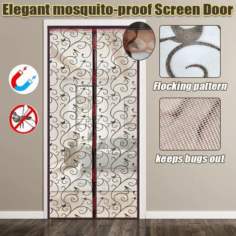 Magnetic Screen Door Mesh for Home Balcony RV, High Density Mosquito Curtain with Magnetic System, Magnetic Closure, Magnetic Doors, No Drilling Installation, Door Mounted, Velour Panel + Rubber Frame