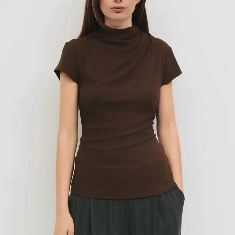 Marissa top| Cap Sleeve Mock Cowl Neck Brown Top| Blouse| Modal| Womenswear| Ribbed