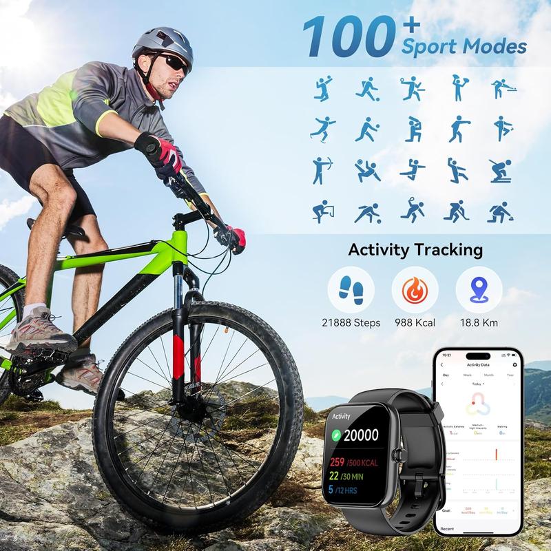 Smart Watch for Men Women Compatible with iOS Android Phone, 1.83" Full Touchscreen IP68 Waterproof Smartwatch,Fitness Tracker with Make/Recive Call 100+ Sport Modes Heart Rate/Sleep Monitor