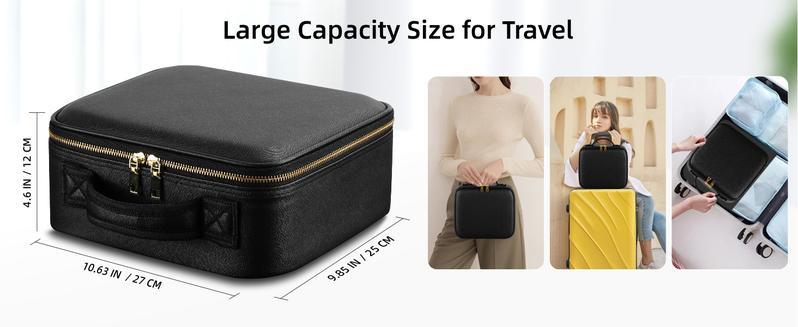 Travel Makeup Bag With LED Mirror, Cosmetic Train Case with Light up Mirror, Portable Makeup Artist Organizer Bag with Adjustable Dividers