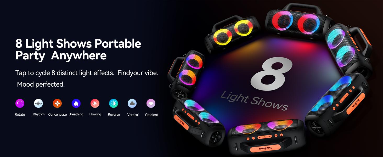 TAGRY Roar 1 Portable Audio Bluetooth Speaker,60W Powerful Sound with Deep Bass,IPX6 Waterproof,24H Playtime,Bluetooth 5.4 for Smartphone,RGB Party Lights,Wireless Stereo Pairing,Travel Outdoor for Camping and Beach, for  Birthday, Friend