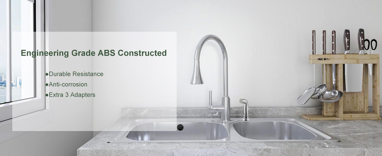 Hibbent Kitchen Sink Side Sprayer, Kitchen Sink Faucet Replacement Parts Compatible with Moen Faucet, Pull Out Sprayer with Hose and Holder, 1/4 inch Sink Connector, 3 Adapters, Chrome