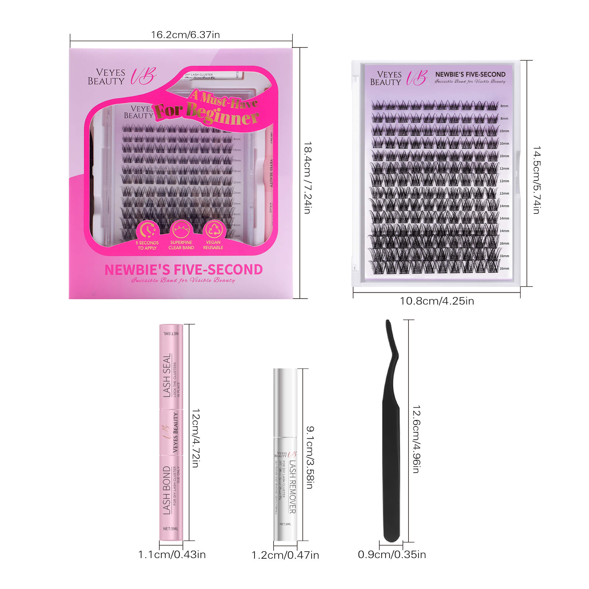 Veyesbeauty LuxeBold Cluster Lashes Eyelashes Cluster Individual Lash Extensions with Bond & Seal Tweezer Dramatic Volume Eyelash Wispy Faux Mink Lash Mixed Length DIY Large Tray for Self Makeup Cosmetic Application at Home
