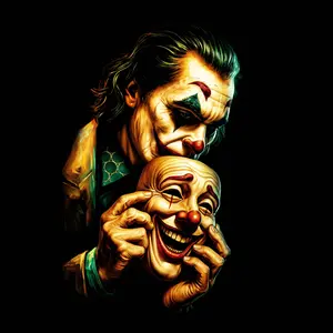 2 Faces of Madness Halftone DTF Transfer for T-Shirts or Hoodies - High-Quality Graphic Design for Custom Apparel