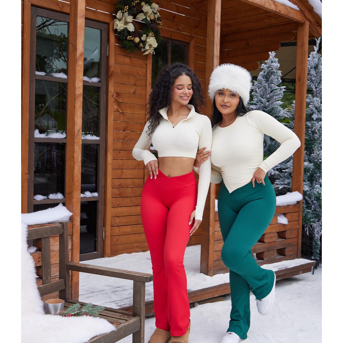 OQQ Women's 2 Piece Flare Pants Ribbed Seamless Workout High Waist and Cross Over Bell Tummy Control Bottoms Basic Comfort Exercise Flare Leggings SpringStatements