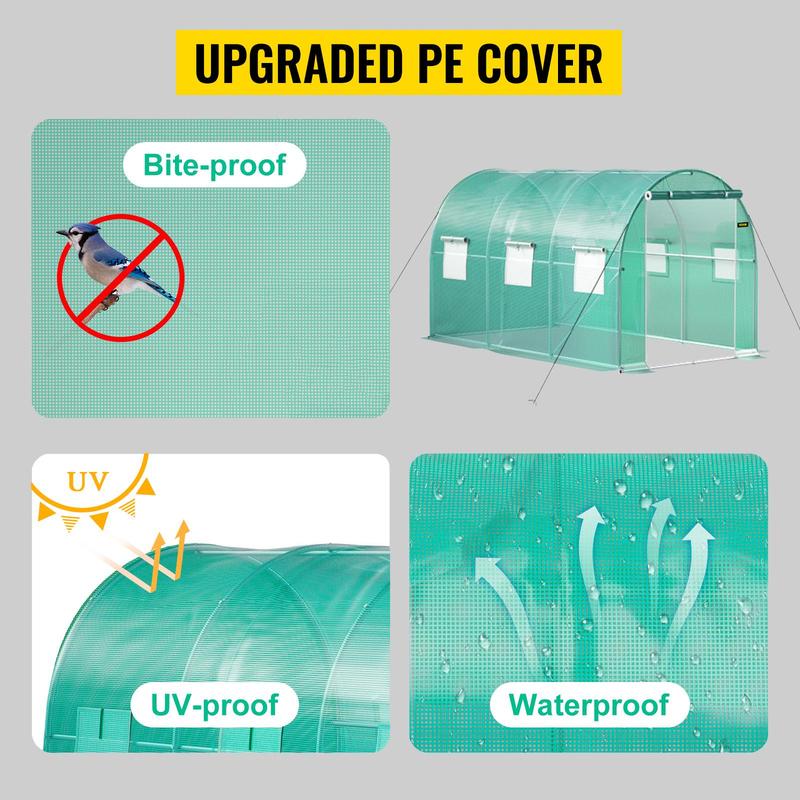 VEVOR Walk-in Tunnel Greenhouse, Portable Plant Hot House w/ Galvanized Steel Hoops, Top Beams, Diagonal Poles, Zippered Doors & Roll-up Windows