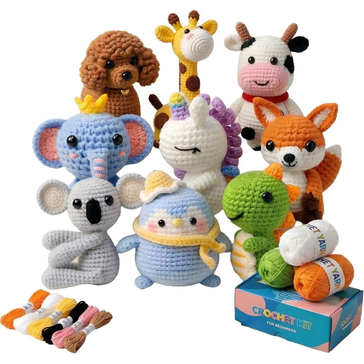 Mother’s Day Gifts for Mom Women Grandma – 9-in-1 Animal Crochet Kit for Beginners, DIY Amigurumi Craft Set with Yarn, Hooks & Step-by-Step Video Tutorials