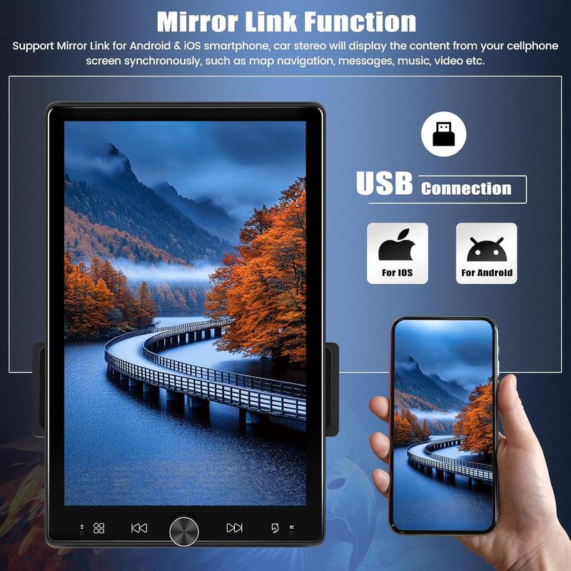 10.4 inch Single Din Car Stereo with Wireless Carplay Android Auto, 1080P IPS Detachable Touch Screen,5.2 Bluetooth, 12LED Backup Camera,FM Radio,USB/AUX,Mirror Link,SWC