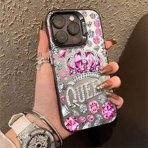 Phone Case: 1pc Queen Crown Pink Diamond Glitter Phone Case Suitable for Apple IPhone17 16 15 14 13 12 11 PRO MAX PLUS,AIR and iPhone XR XS MAX 7 8 Antidrop Phone Case Vintage Light Luxury Style Cute Fashion Can Be Given to Friends Can Be Given to a Lover