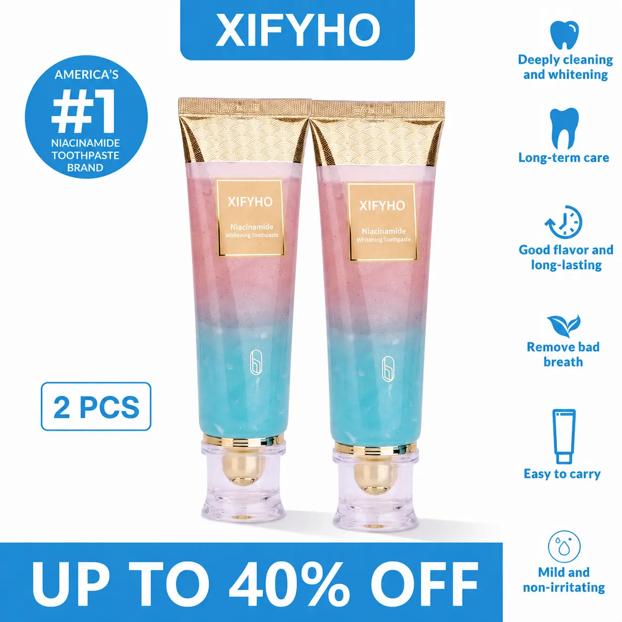 2 Pack BodyAccel Niacinamide  , Triple  Niacinamide , Brightens and Whitens Teeth,  , Fresh Breath ingredient   sensitivity toothache upgrade edition Probiotic natural toothpaste alternative fluoride-free formula gentle mint