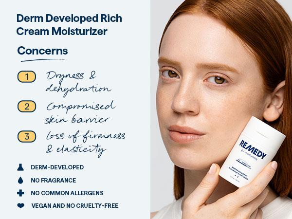 REMEDY Rich Cream Barrier Repairing Moisturizer - Quadruple Ceramides, Peptides, Squalane, Glycerin