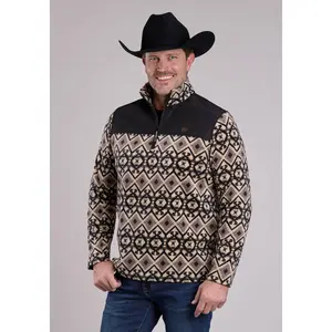 Mens Jacket Zipper Br Black Aztec Print Micro Fleece Western Jacket