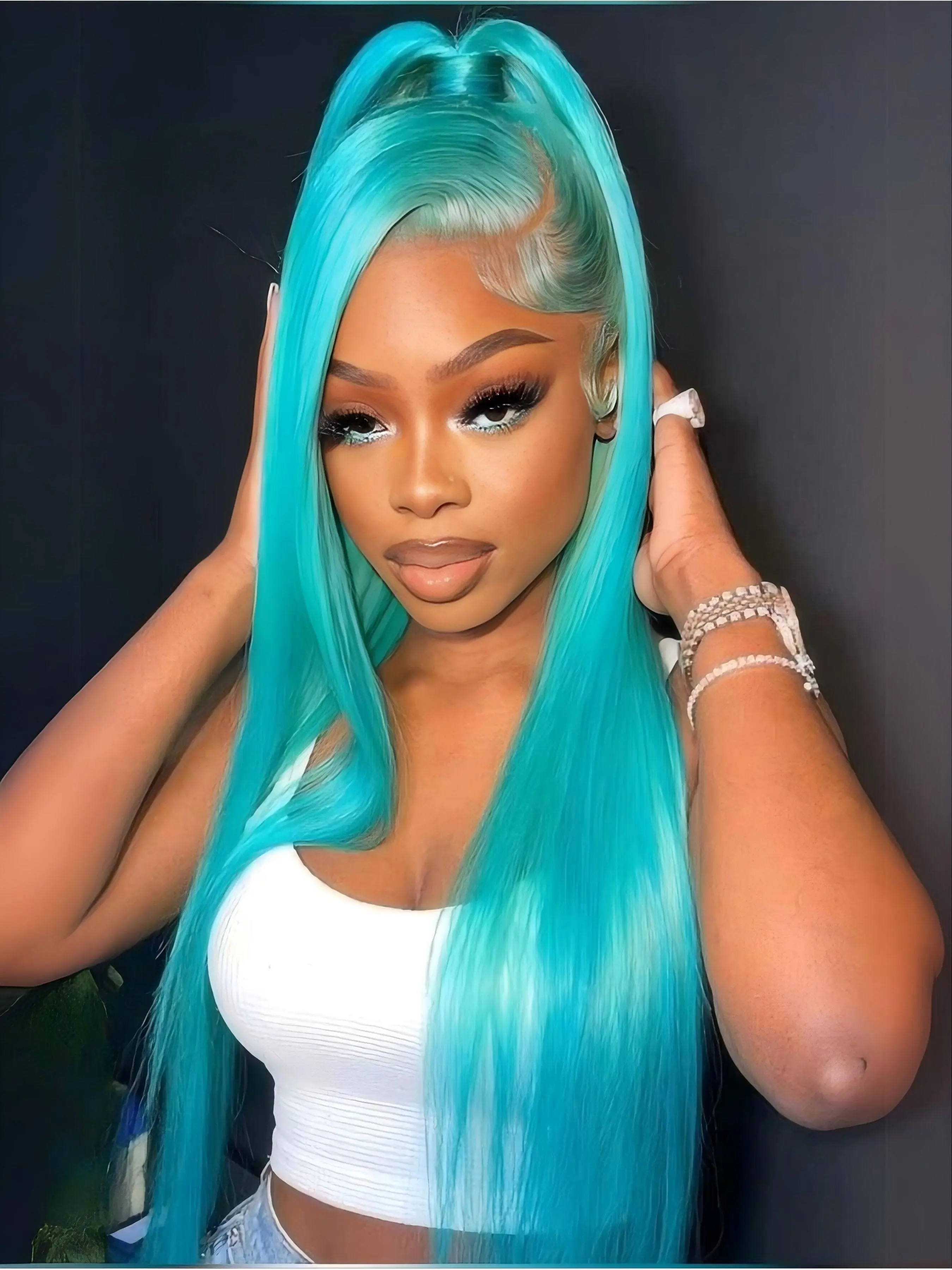 Long Straight Wigs for Women, Gorgeous Fluffy Wigs without Bangs, Synthetic Lace Front Wigs for Party & Daily Use