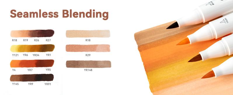 Ohuhu Honolulu Brush Markers: 24 Skin Tone Portrait Colors Double Tipped Art Marker for Drawing Coloring Anime-Brush&Chisel-Brush&Fine-Refillable Ink