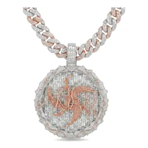 ①③Space ice Oversize 2 Tone A Round Medallion Pendant with 18mm 2 Tone Cuban Link Chain 22"