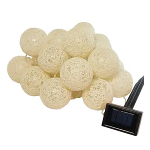 LumaBase Solar-Powered String Lights with 20 White Cotton Globes