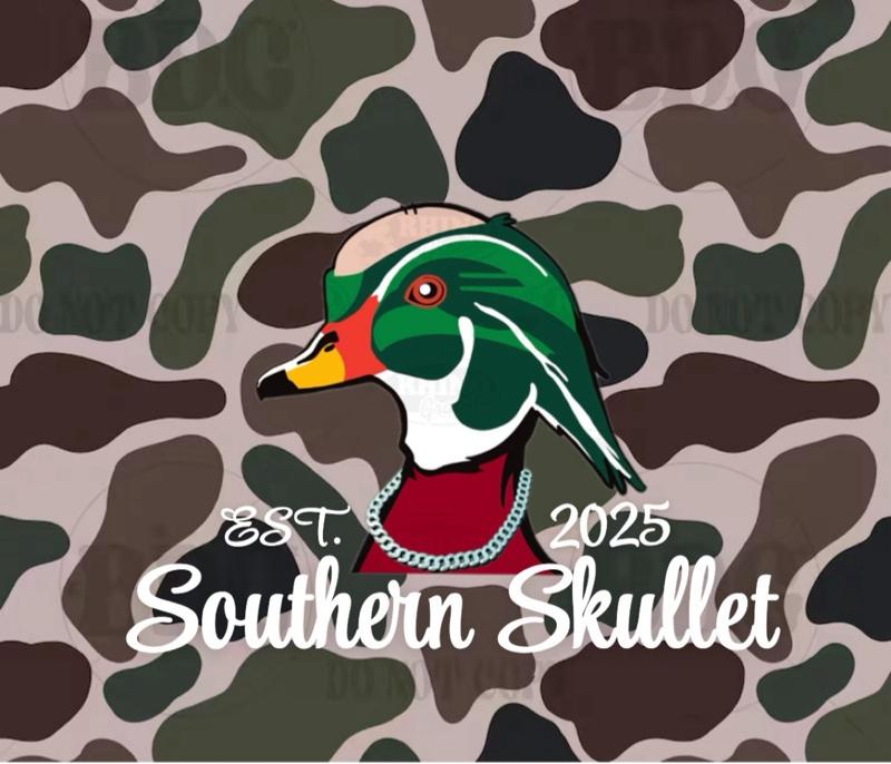 Southern Skullet Green Wood Duck Old School Camo Hat with Embroidered Logo and Adjustable Strap