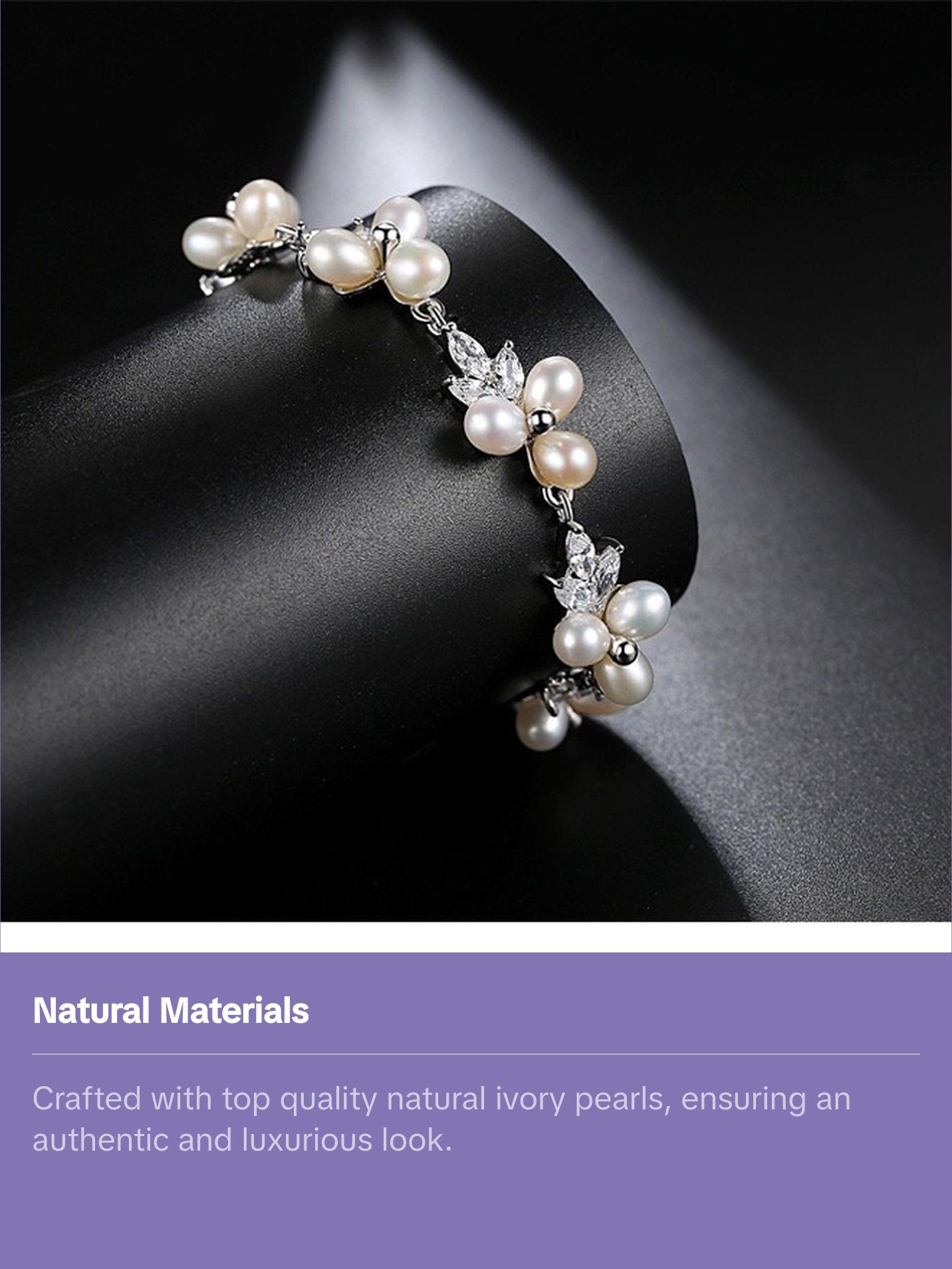 Real natural pearl bridal bracelet, Floral diamond csrytal pearl bracelet, Bridal bridesmaid wedding bracelets gift, Cluster pearl bracelet