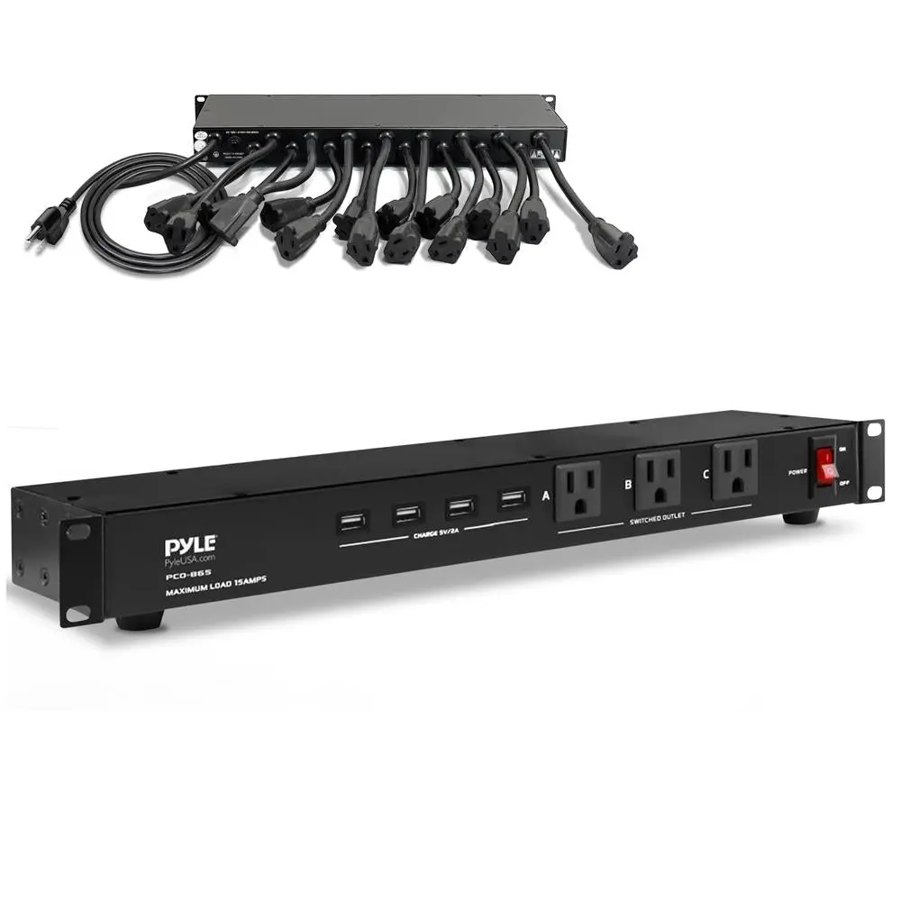 Heavy Duty Rackmount Power Strip Surge Protector – 19 Outlet Power Conditioner with 4 USB Ports, 15A Circuit Breaker, 3 Front & 16 Rear AC Outlets - Universal Power Supply for Audio, Studio & Server Rack Equipment