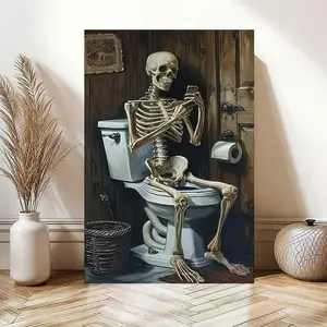 Toilet Book Humor Gothic Ghost Skull Halloween Classic Fashion Poster, Wall Art Decoration, WC, Living Room, Bedroom, Bar Wall Decoration, Waterproof, Painting, Printing, Artwork, Diamond Painting Per