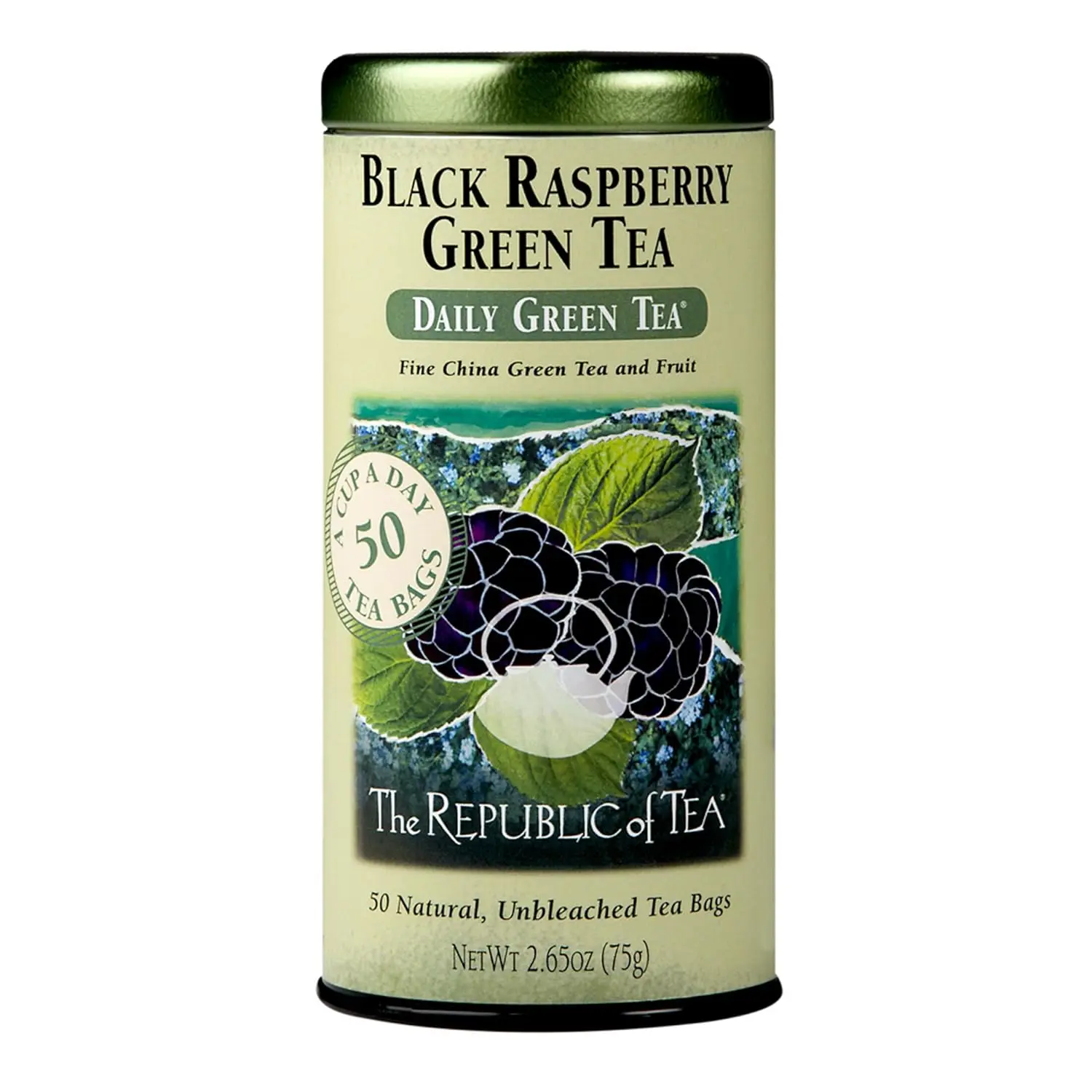 The Republic of Tea-Black Raspberry Green Tea, 50 Tea Bags, Tin | Flavored Berry Tea | Caffeinated