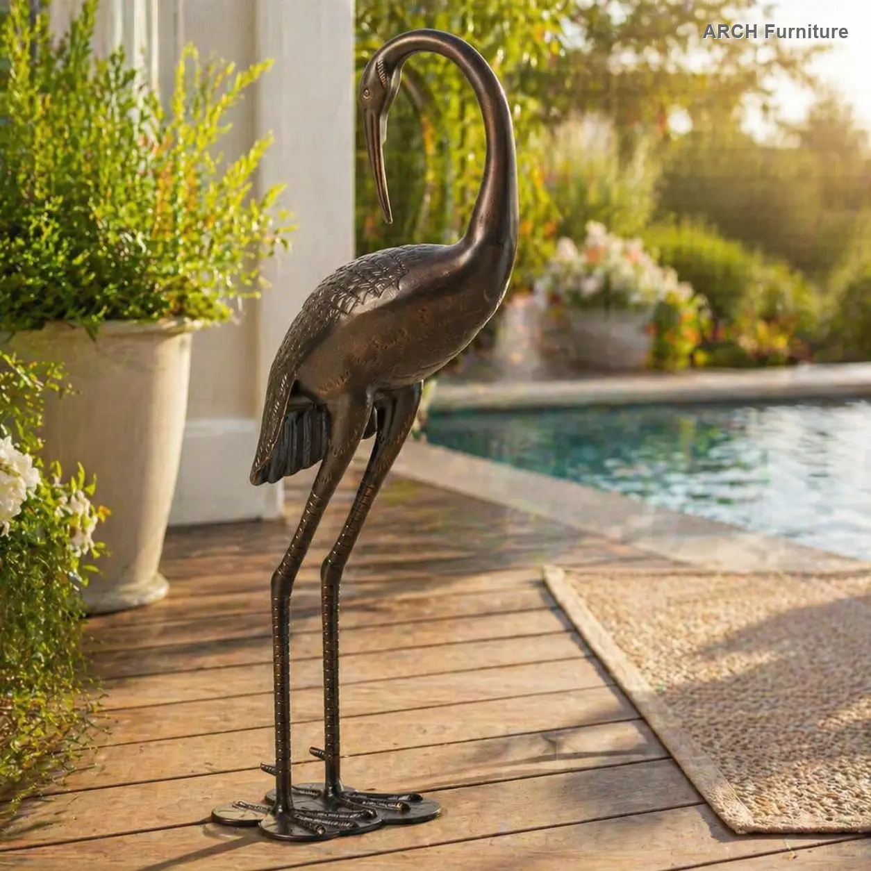 Christopher Knight Home® 38.50 In Rust-Proof Metal Crane Garden Sculptures Statues, Shiny Copper Finish, Weather-Resistant Maintenance-Free Outdoor Décor (16.50 x 10.00 x 38.50 In) for Patio Deck Home Improvement, Adds Flair