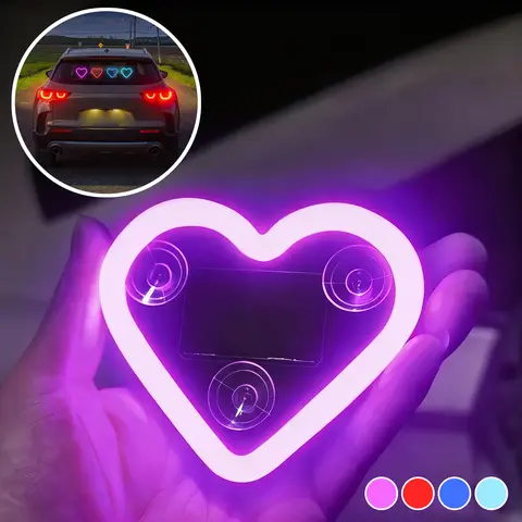 DABATR Solar Powered LED Heart Shape C-Pillar Neon Light Eco-Friendly Wireless Car Interior Decor